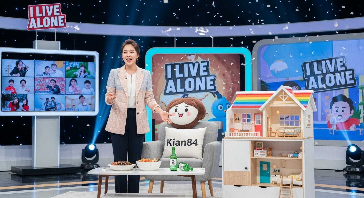 인기 프로그램 세트장에서 활기차게 진행하는 한국 여성 모습