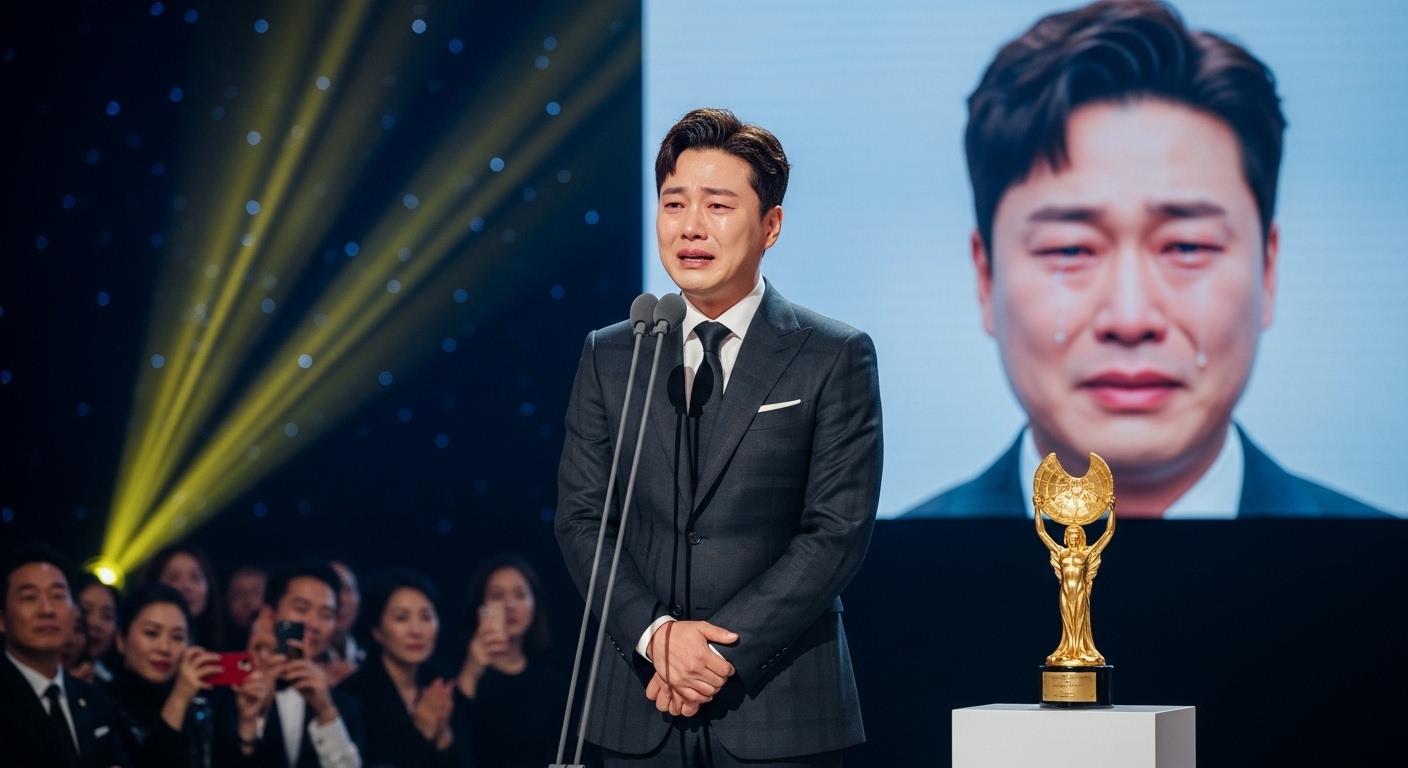 시상식 무대에서 진심 어린 감사 연설을 하는 개그우먼