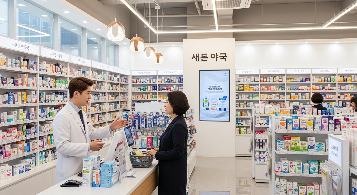 약국에서 고객과 상담하는 약사의 모습