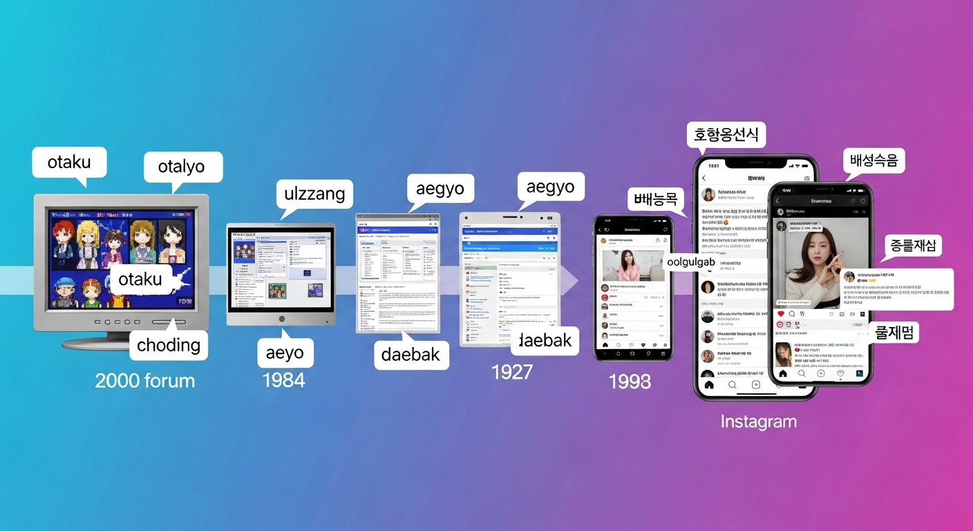 애니메이션 포럼에서 시작해 대중 문화로 퍼져나가는 인터넷 속어의 진화 타임라인