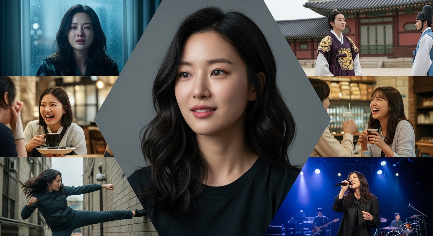 다양한 프로젝트에 참여하며 이미지를 구축하고 있는 젊은 한국 여배우의 역동적인 장면들