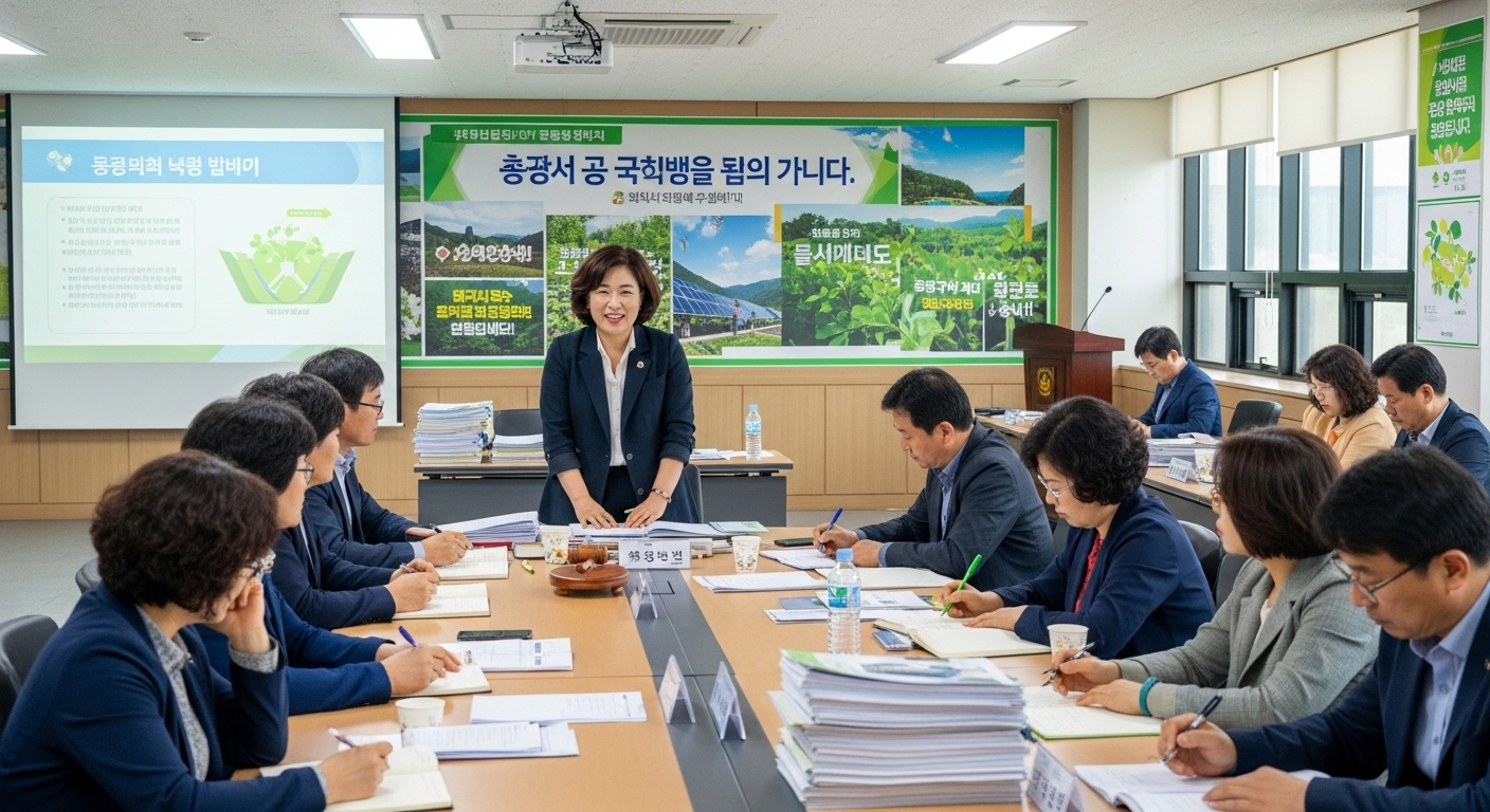 성남 시청 회의실에서 지역 모임을 주도하는 한국인 활동가