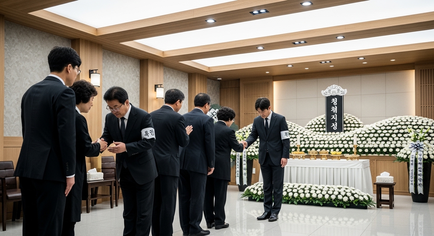 유가족이 경건한 분위기 속에서 조문을 받는 모습