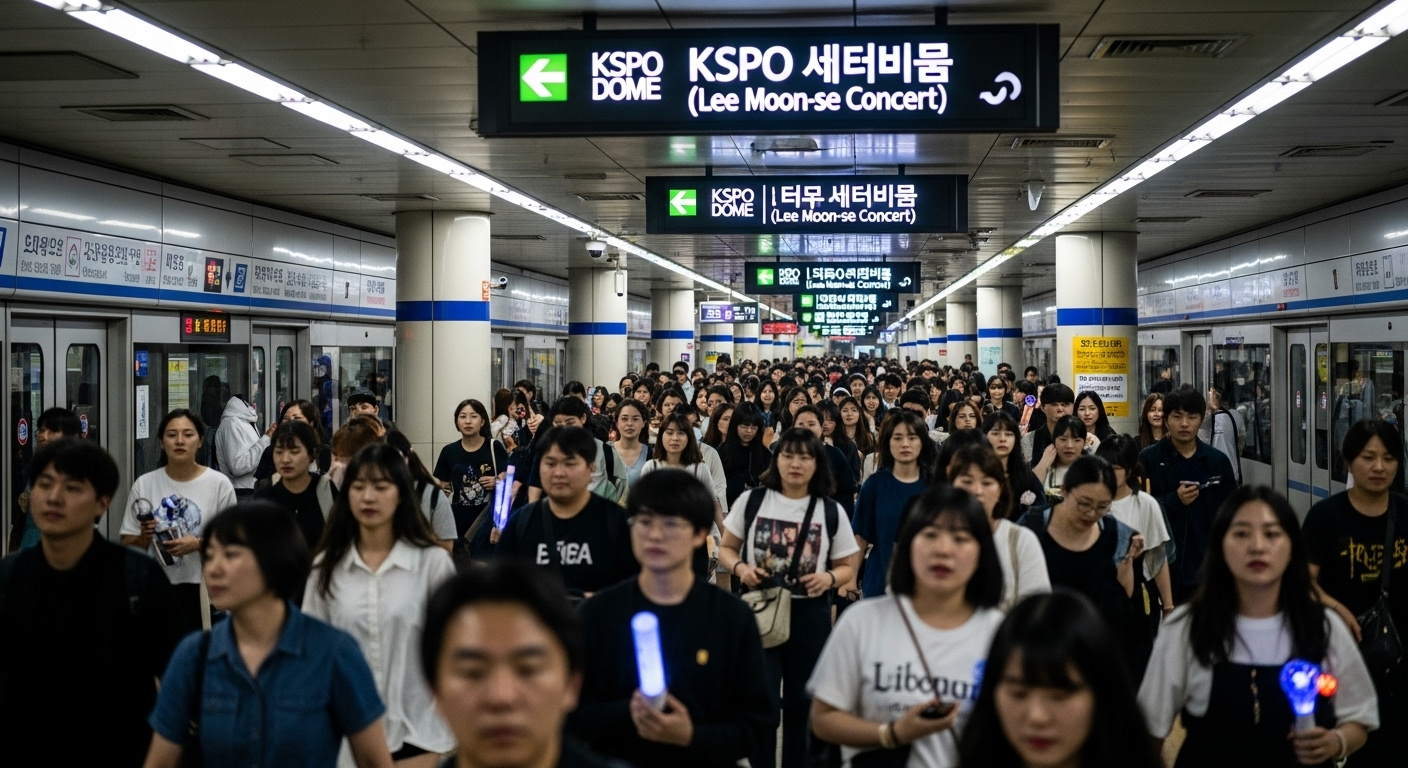 KSPO 돔으로 향하는 관객들로 붐비는 서울 지하철역 풍경