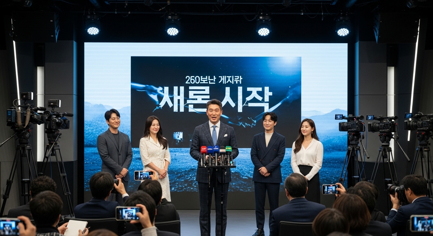 영화 데뷔작 캐스팅 정보를 공개하는 기자회견장 모습