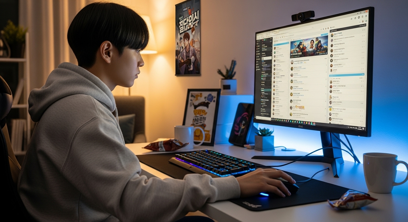 온라인 커뮤니티 카페를 보는 한국 게이머의 모습