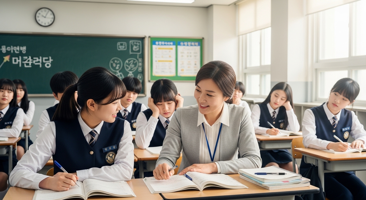 교사가 특정 학생에게 특혜를 주는 장면을 담은 한국 교실 풍경