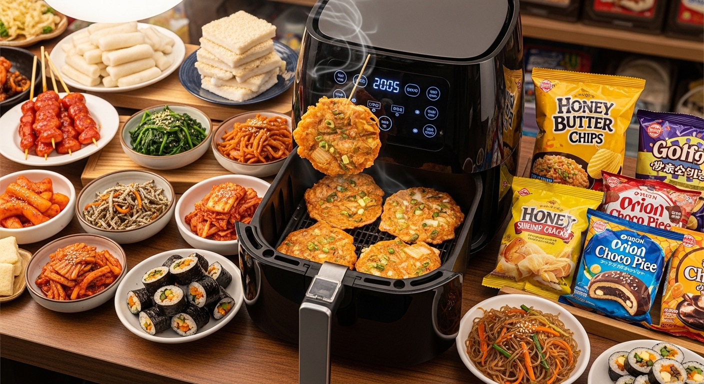 김치전 등 한국 전통 간식이 진열된 코너