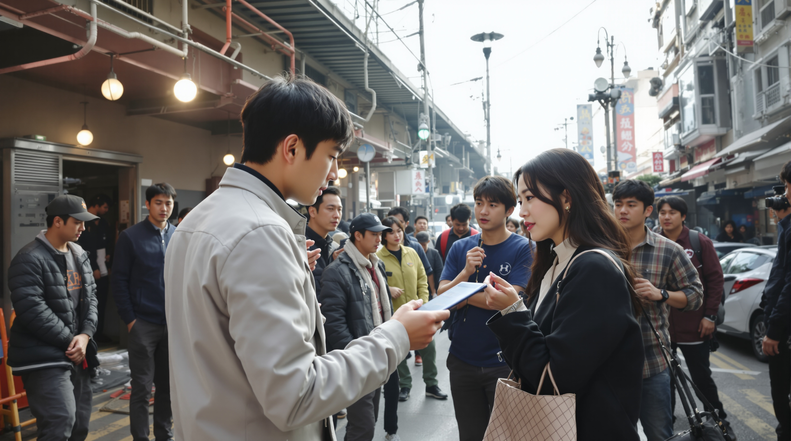 이정효 감독이 분주한 제작진 속에서 전도연 배우와 함께 장면에 대해 논의하는 촬영장 비하인드 모습