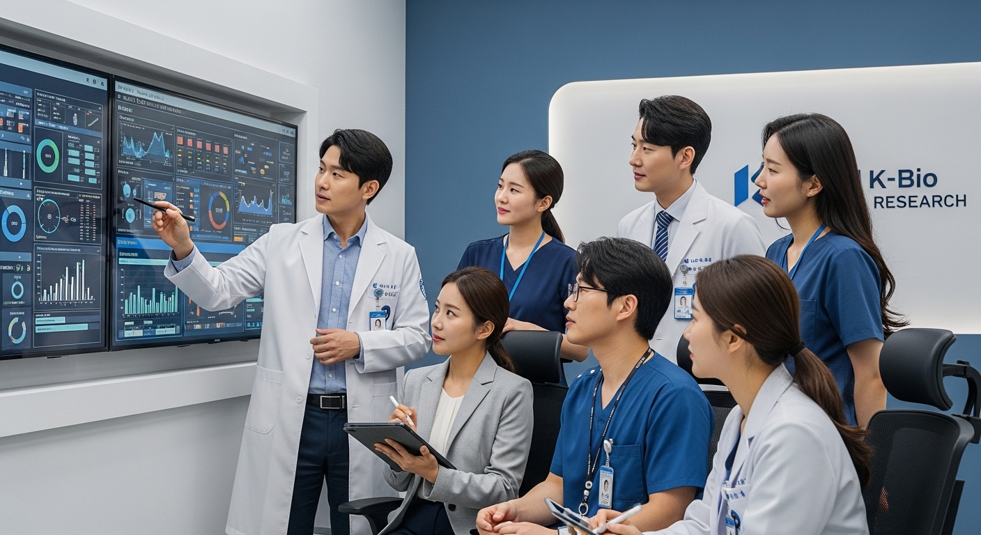 임상 시험에서 통계 데이터를 논의하는 다양한 사람들