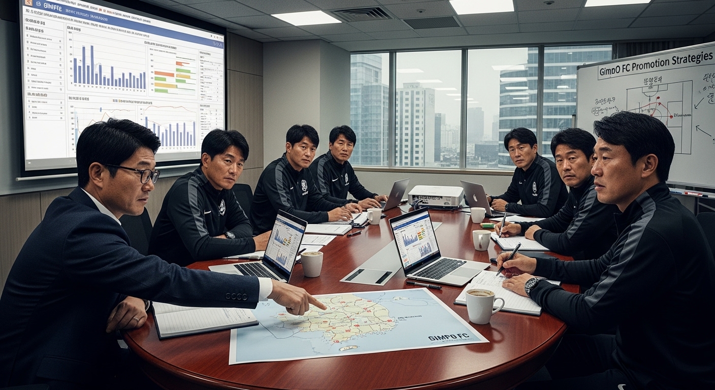 회의실에서 미래 전략을 논의하는 축구 매니저들