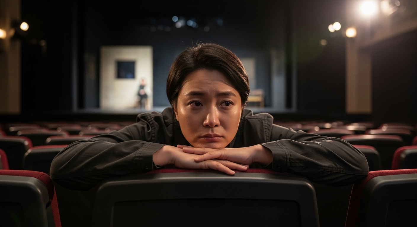 현대 극장에서 홀로 앉아 생각에 잠긴 사람