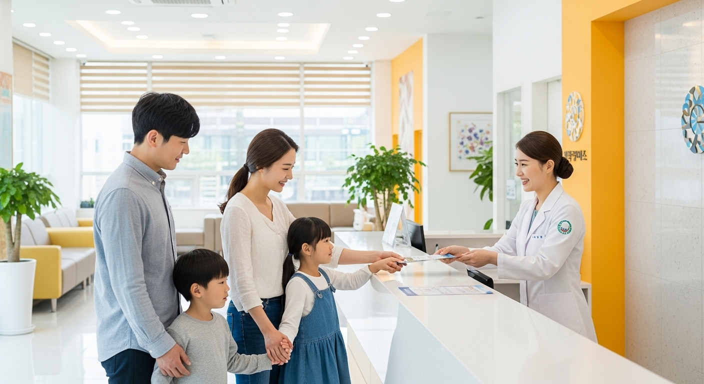 경기도 의왕시의 현대적이고 따뜻한 분위기의 병원에서 의료진이 친절하게 환자를 돕는 모습