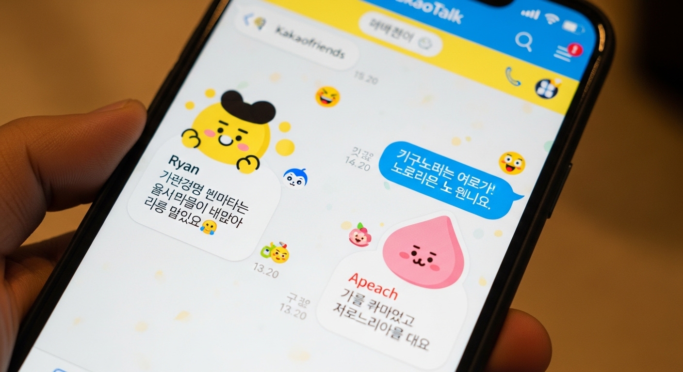 개성 있는 캐릭터가 적용된 카카오톡 채팅 화면