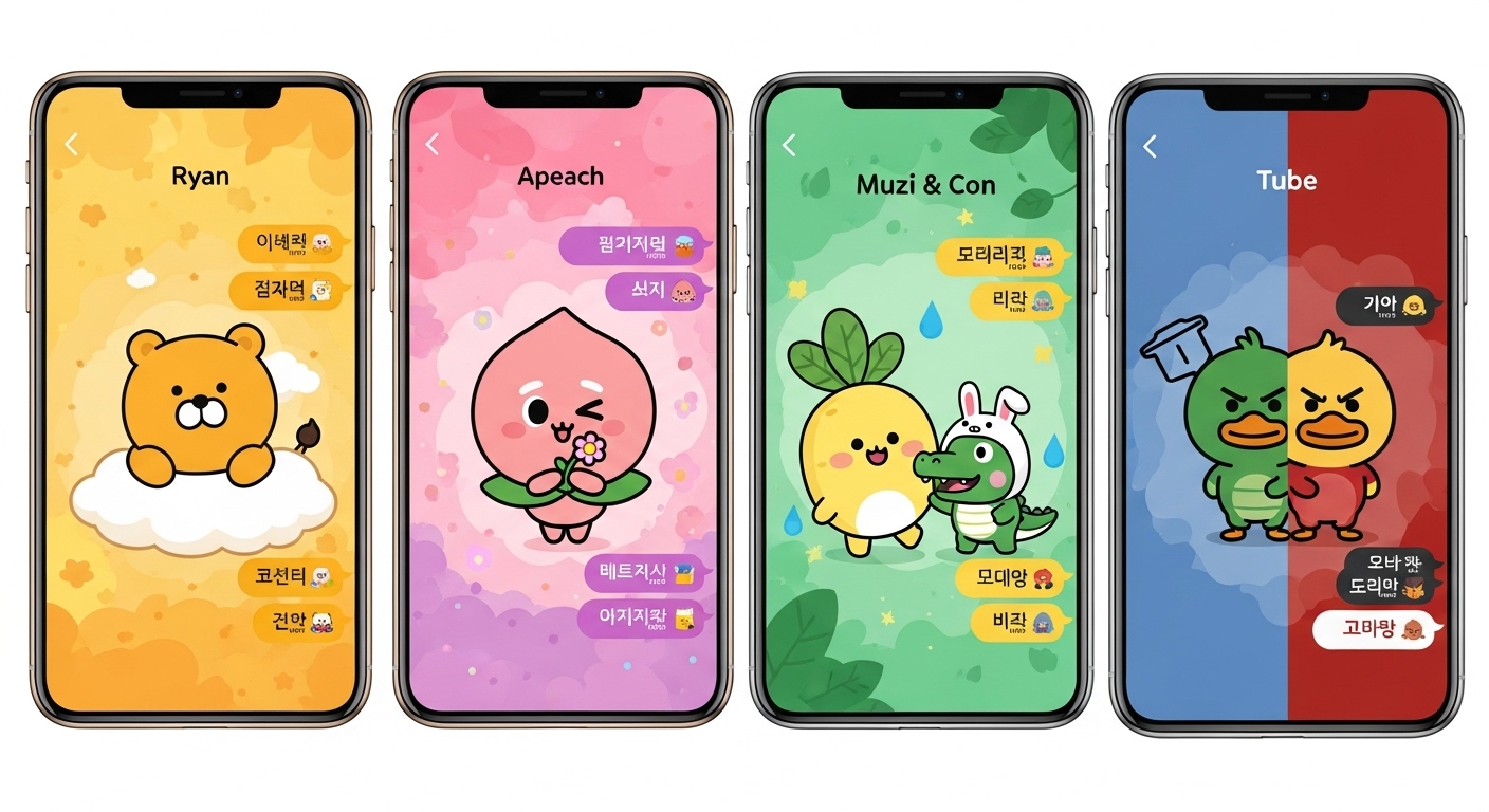 서로 다른 디자인의 네 가지 버전의 카카오톡 테마