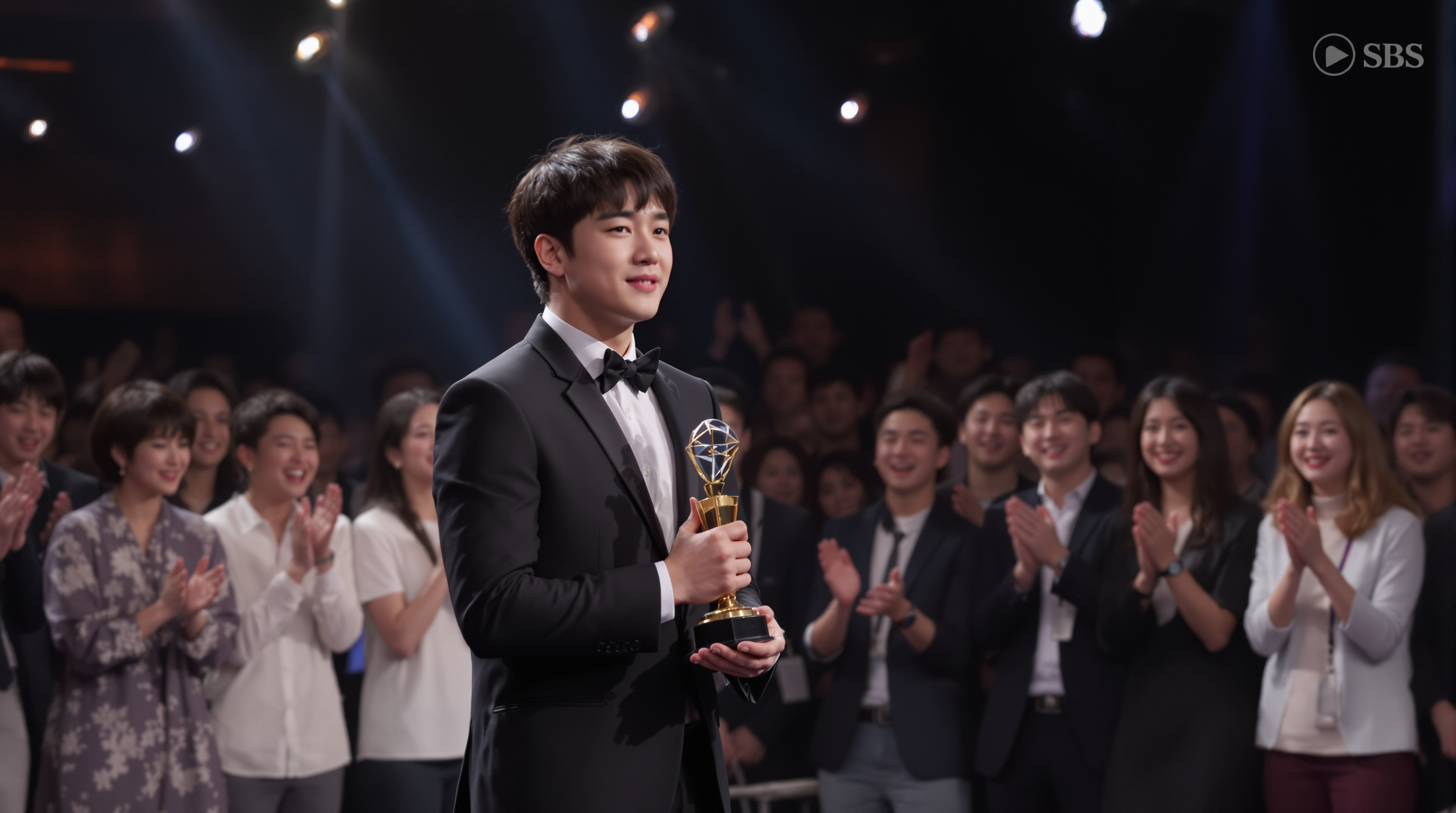 SBS 개그 콘테스트 무대 위에서 상을 받으며 관객들의 박수를 받는 젊은 시절의 조세호