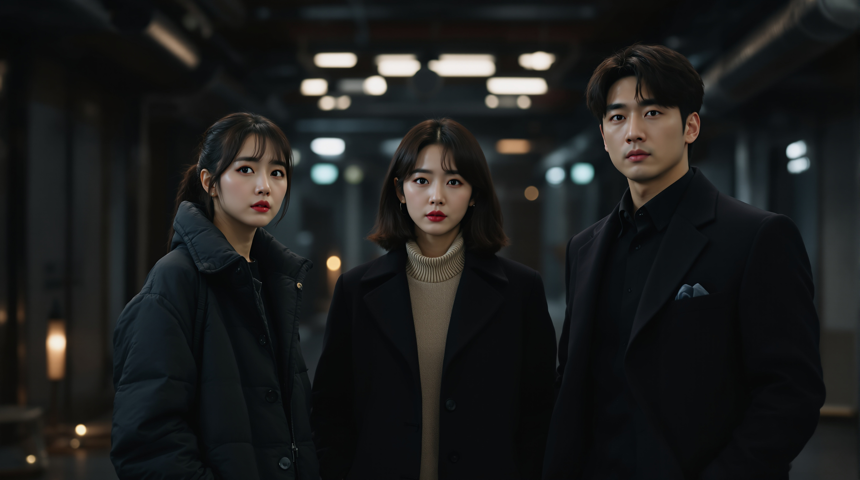 배우 전도연, 김고은, 박해수가 영화 세트장에서 함께 서 있는 모습