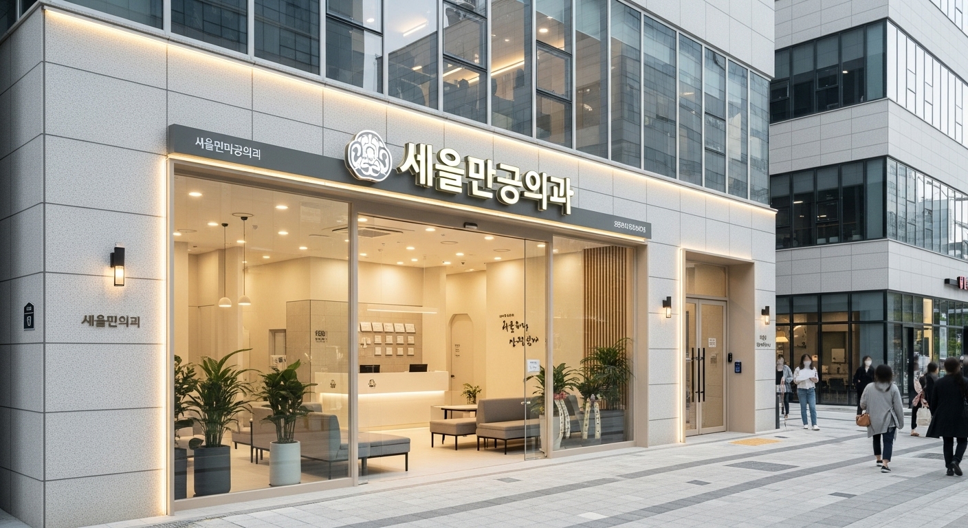 새로 지어진 현대적인 디자인의 한국 내과 병원