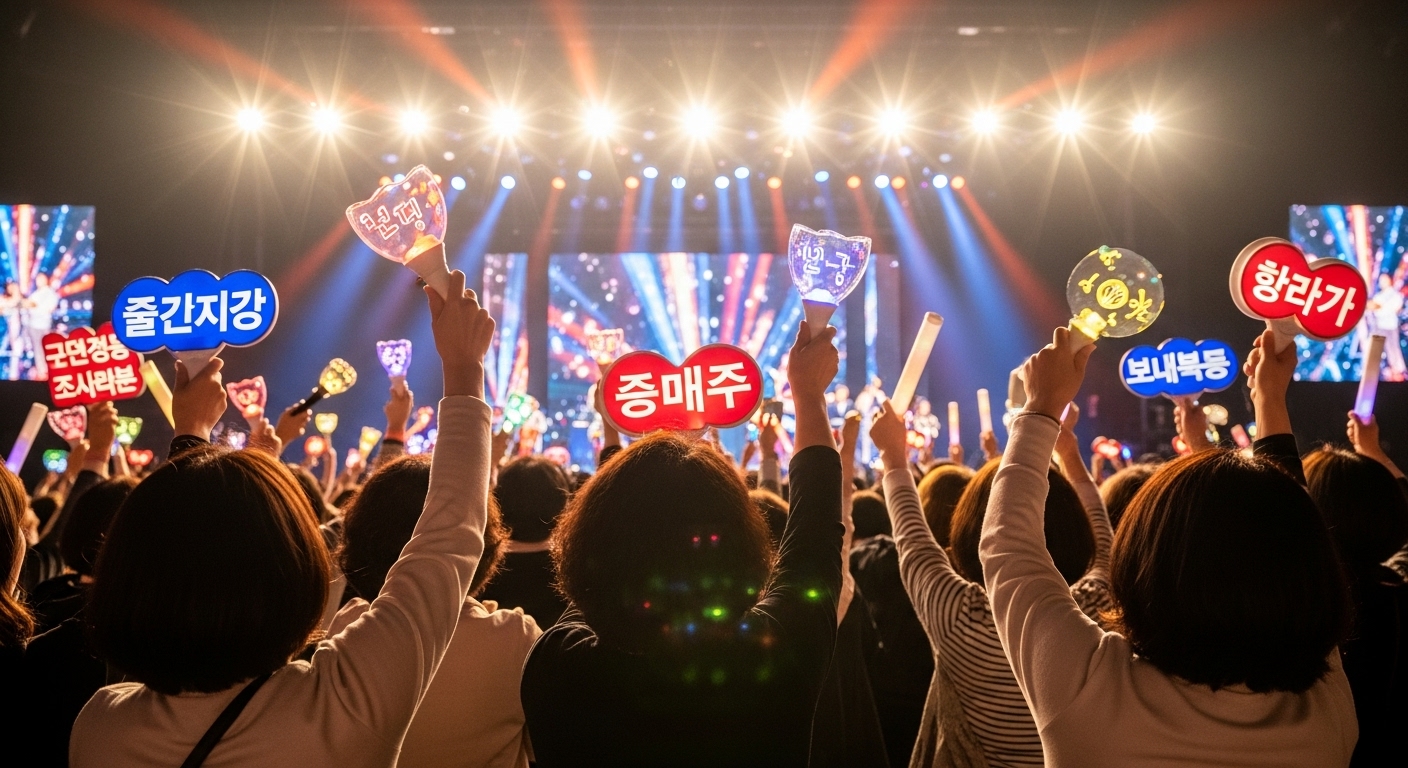 라이브 트로트 공연에서 열광하는 팬들