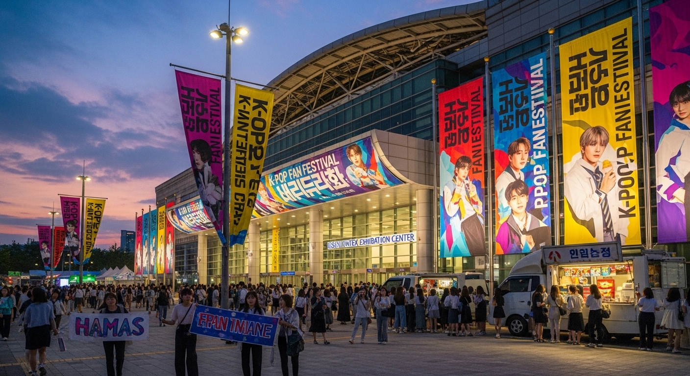 일산 킨텍스 외부 전경과 팬들이 모여드는 모습