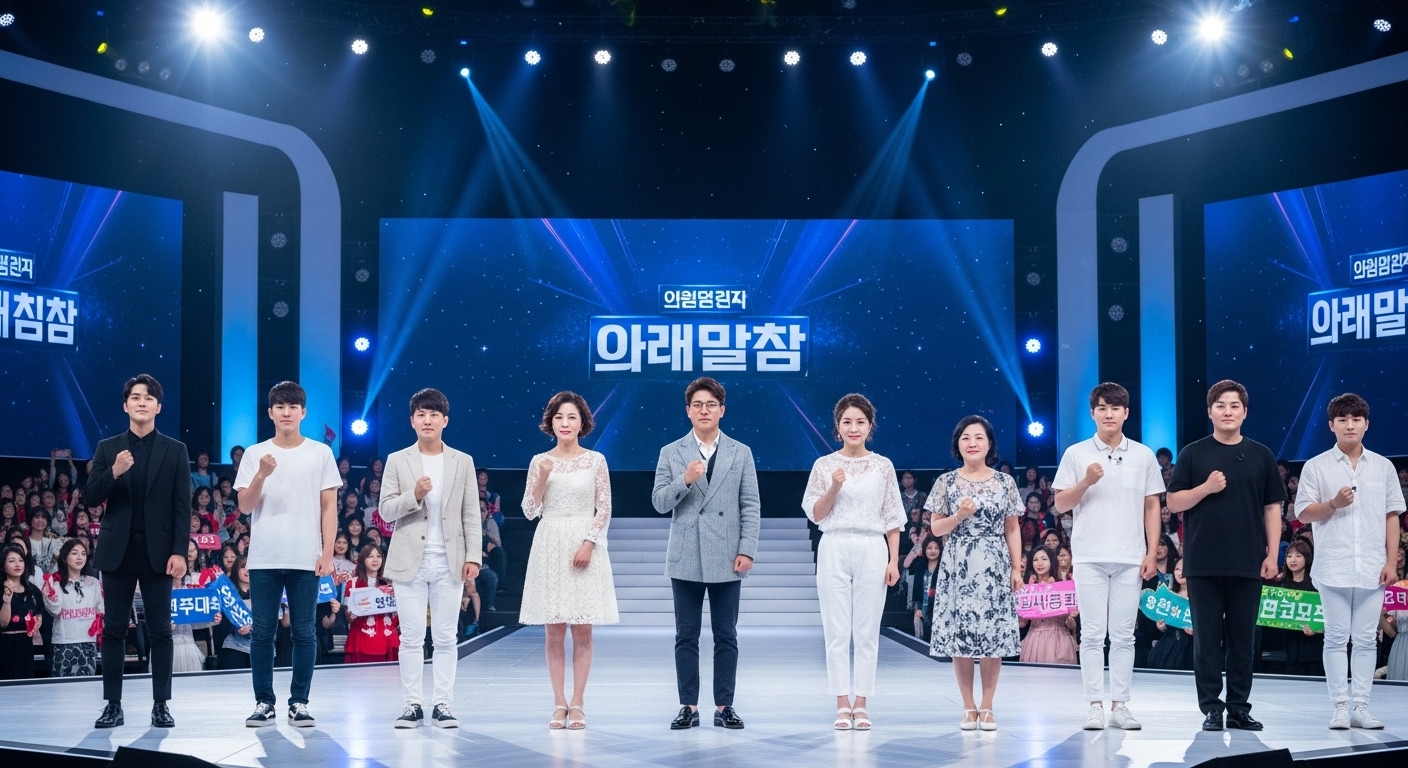 다양한 연령대의 참가자들이 무대 위에서 경쟁하는 모습
