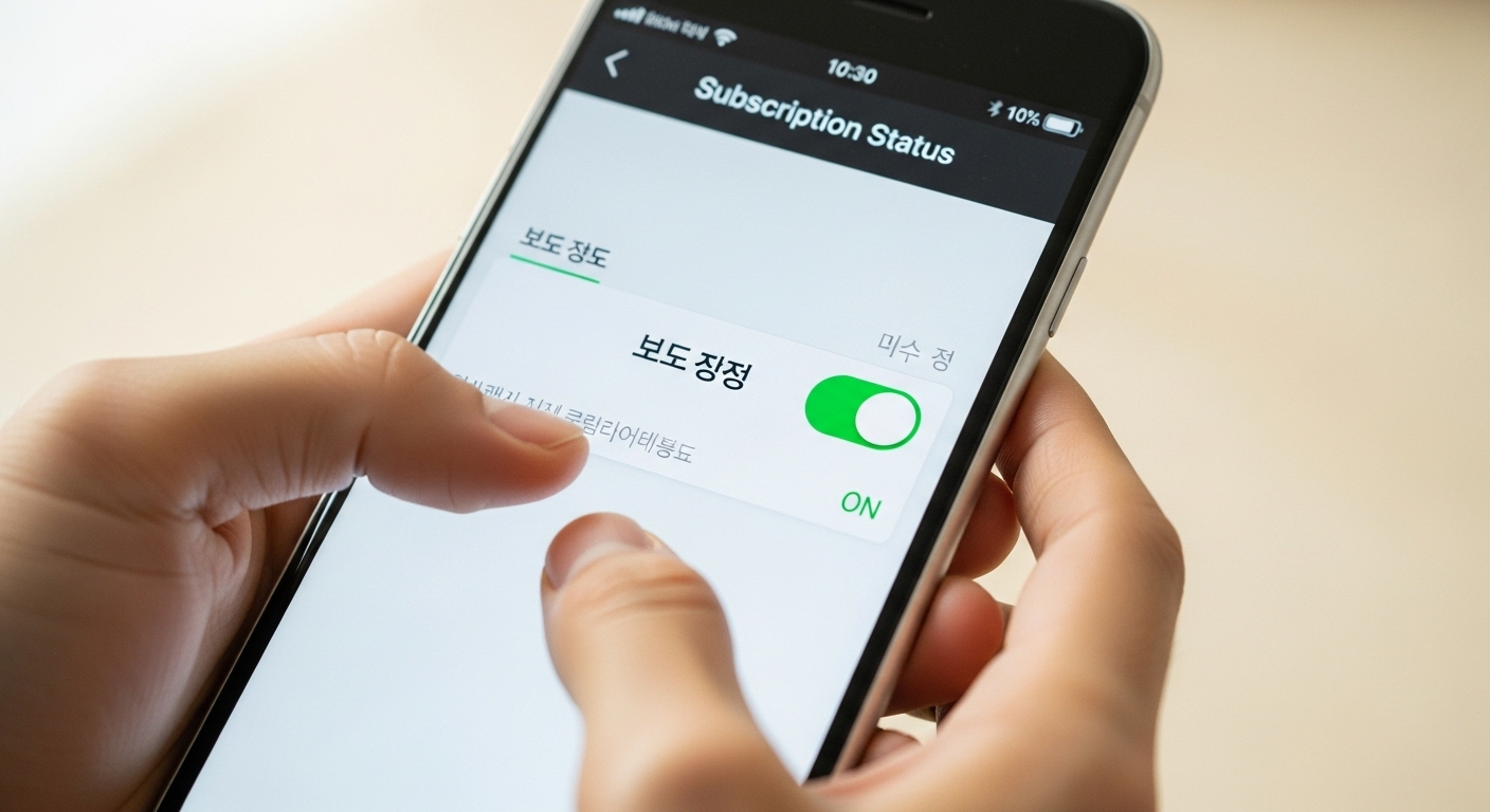 한국 사용자가 앱 인터페이스에서 구독 상태를 확인하고 자동 갱신 옵션을 비활성화하는 모습