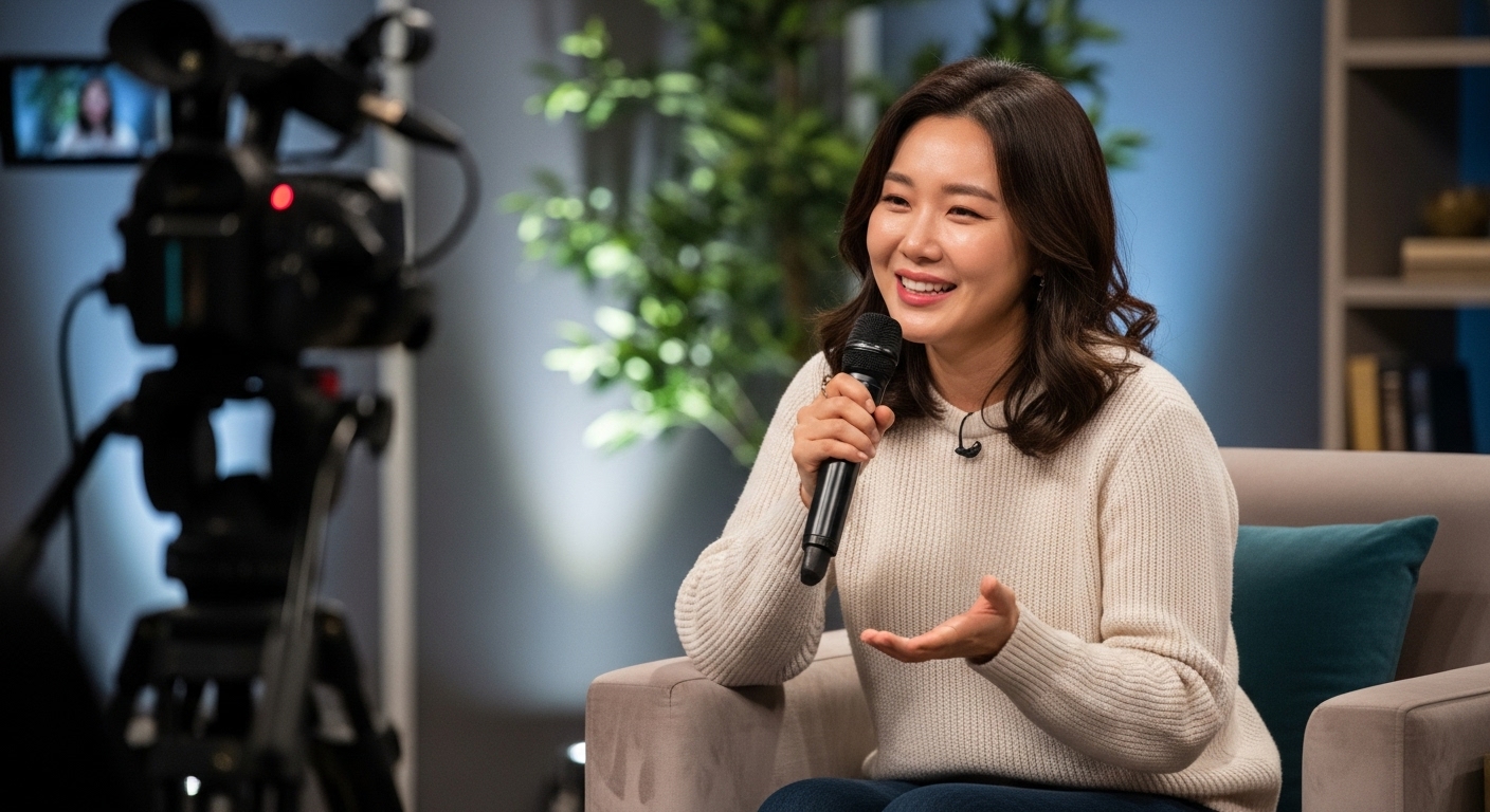 개인적인 이야기를 나누며 진솔하게 대화를 나누는 여성 진행자