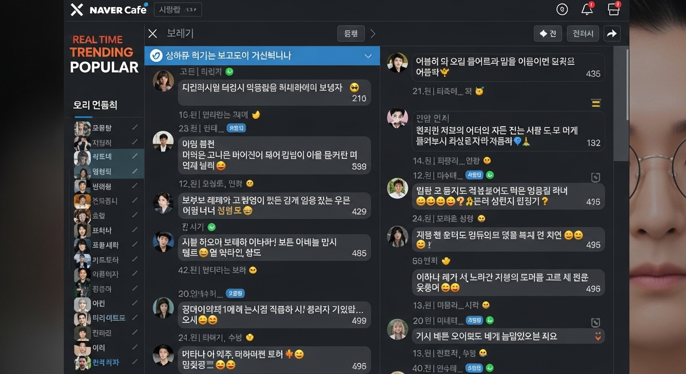 한국의 온라인 커뮤니티에서 논란이 되고 있는 사건에 대해 토론하는 사용자들의 모습