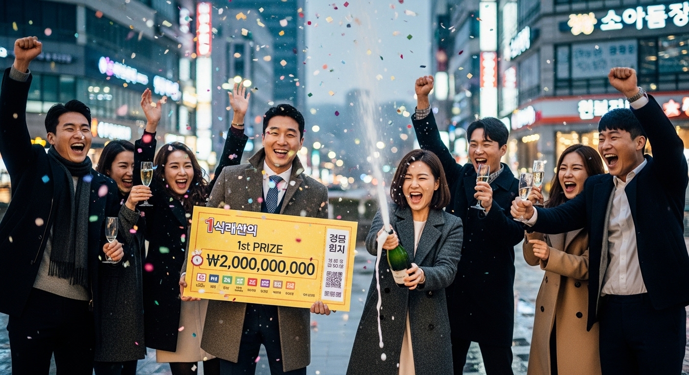 도시 배경에서 복권 당첨 후 샴페인과 색종이로 축하하는 사람들
