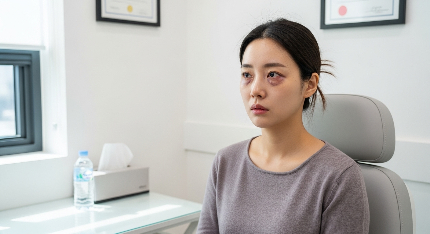성형 수술 후 시야 흐림을 겪고 있는 한국 환자