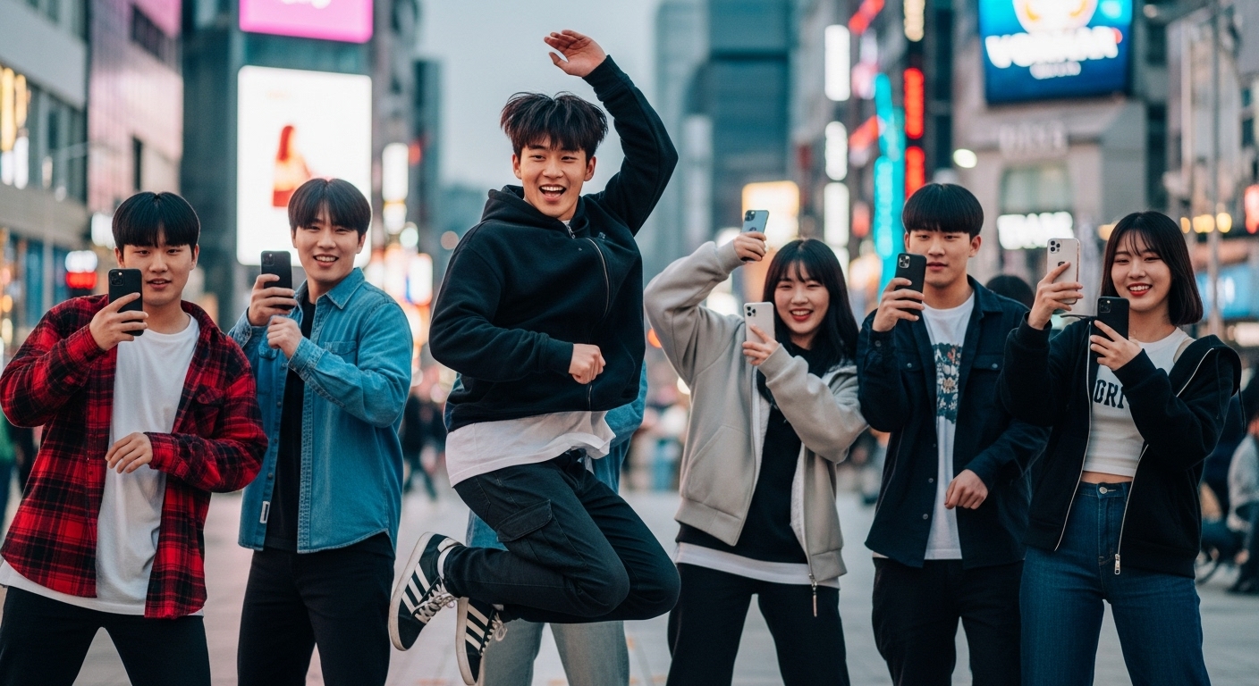 인기 노래에 맞춰 틱톡 챌린지에 참여하는 MZ세대의 활기찬 모습