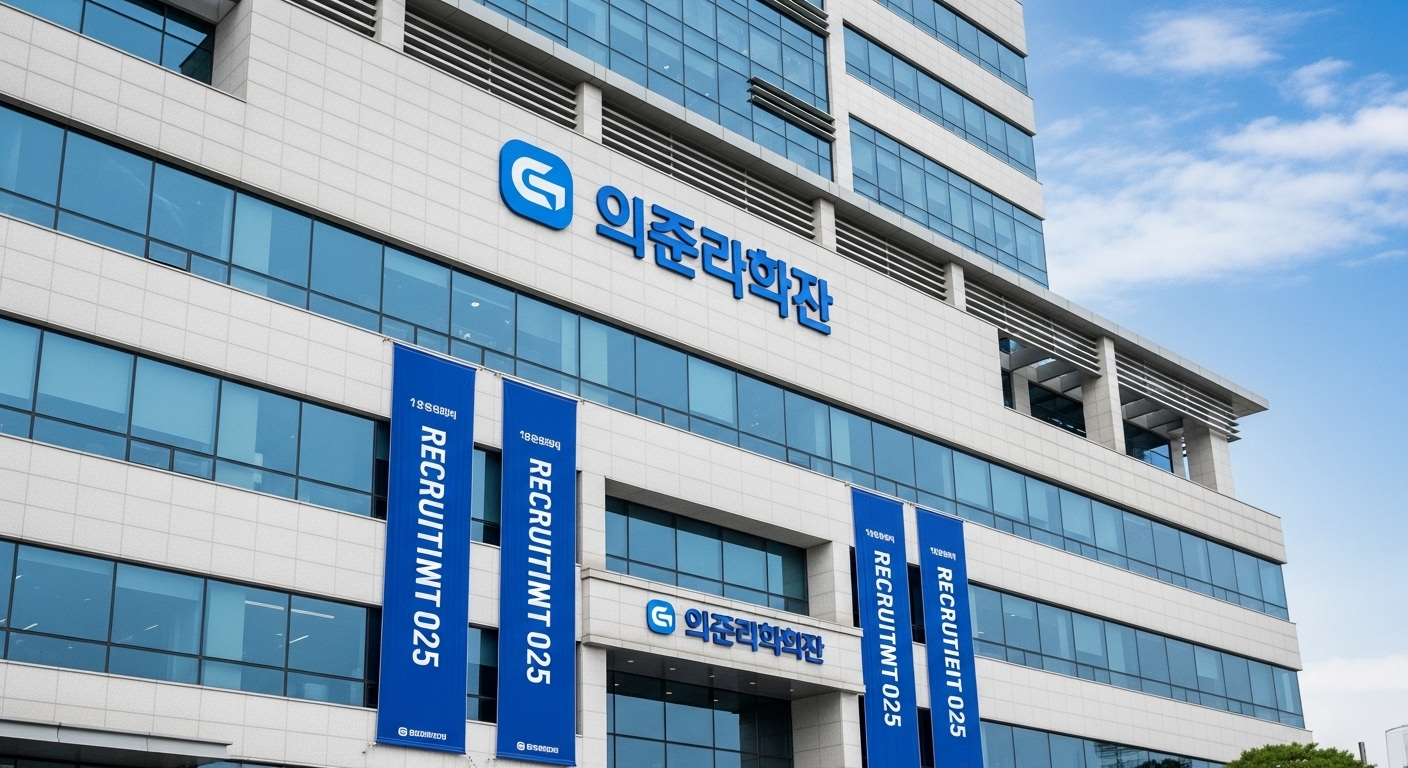 천일고속 사옥 앞에 펼쳐진 채용 배너와 푸른 하늘