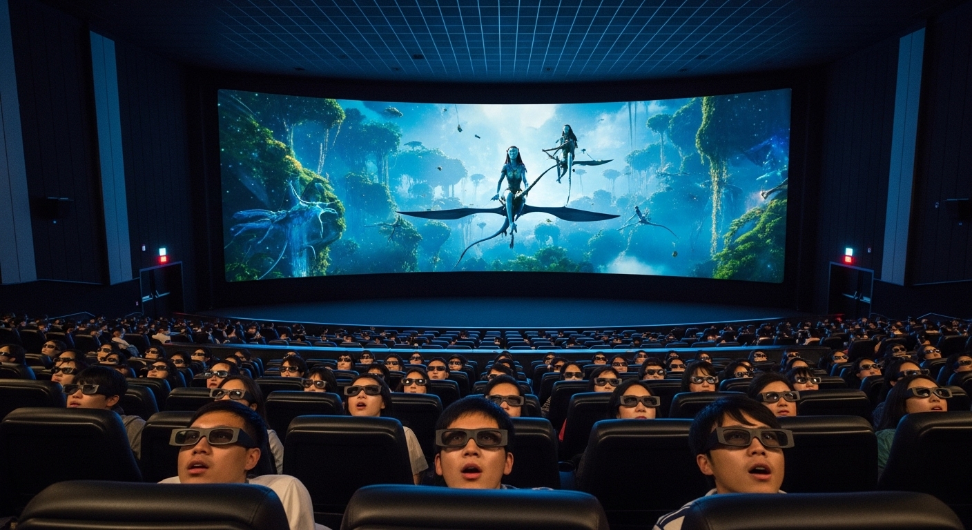 IMAX 영화관 안에서 아바타 장면을 감상 중인 관객들