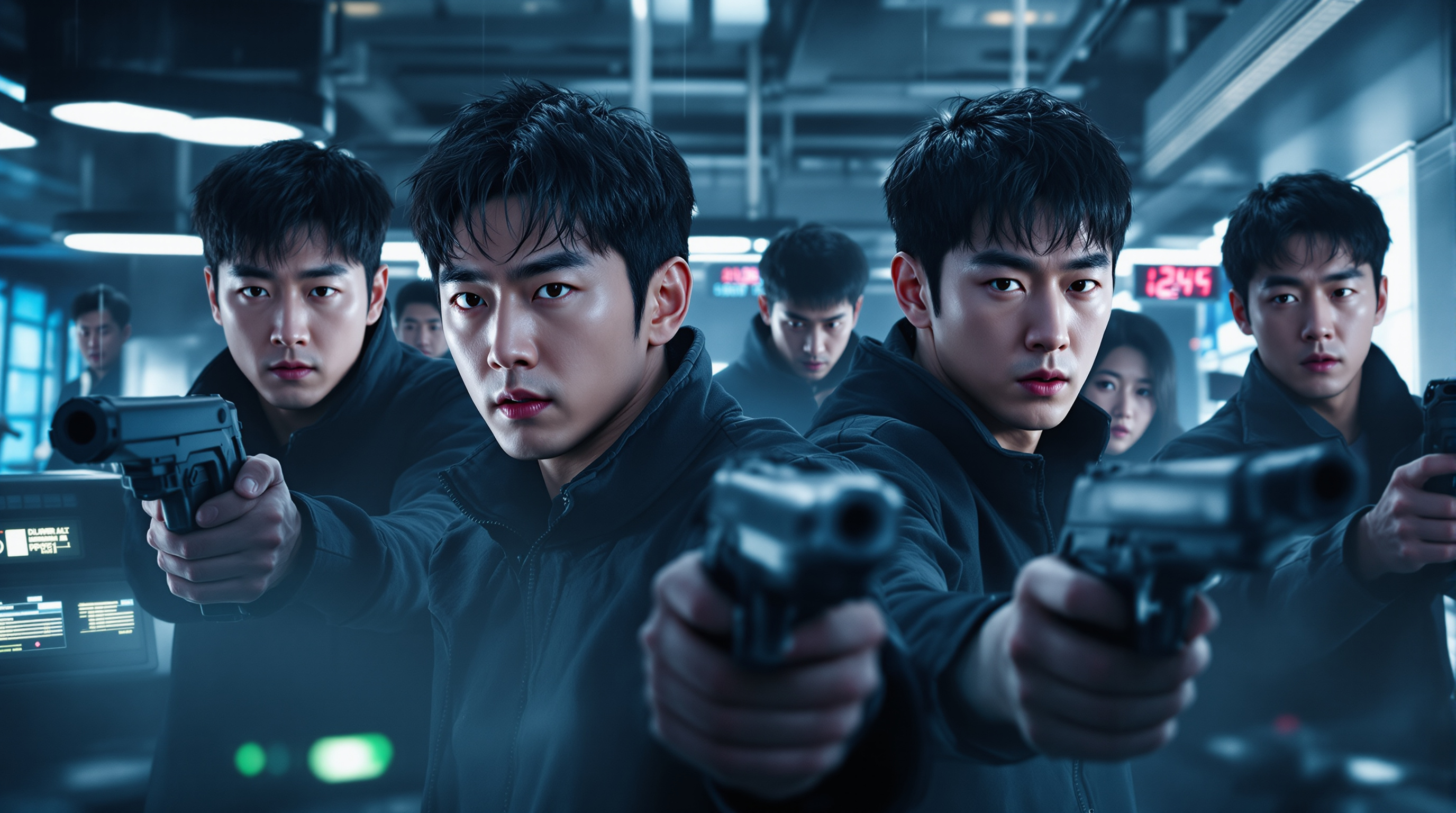 첨단 기기를 활용하여 글로벌 범죄를 해결하는 드라마 장면