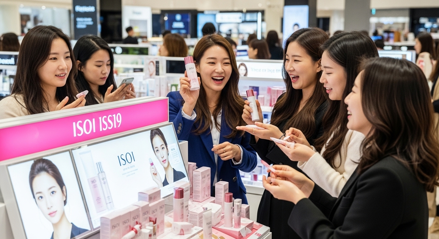 PX에서 스킨케어 제품을 쇼핑하는 여성들의 활기찬 모습