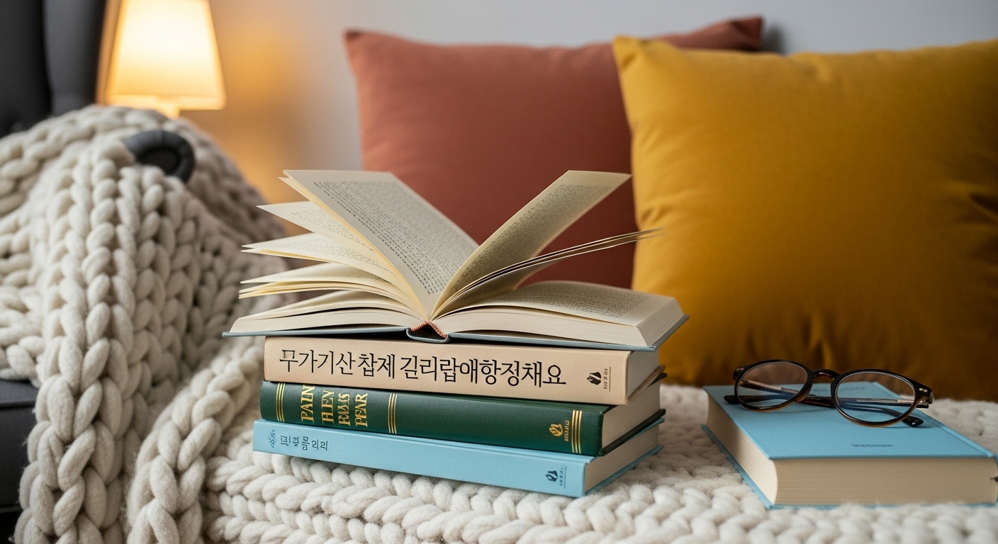 초보자를 위한 추천 책들이 놓인 아늑한 독서 공간