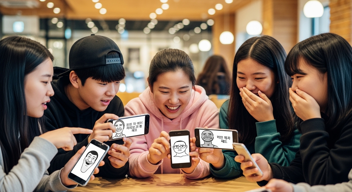 인터넷 밈과 신조어가 포함된 최신 넌센스퀴즈를 푸는 청소년들