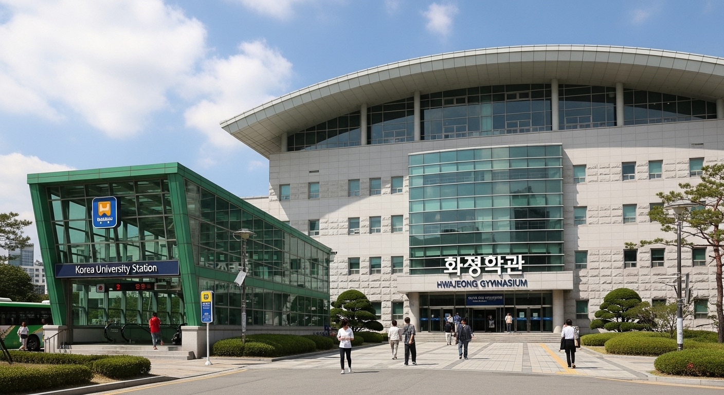 고려대 화정체육관 외부와 주변 지하철 입구 등 편리한 교통 접근성