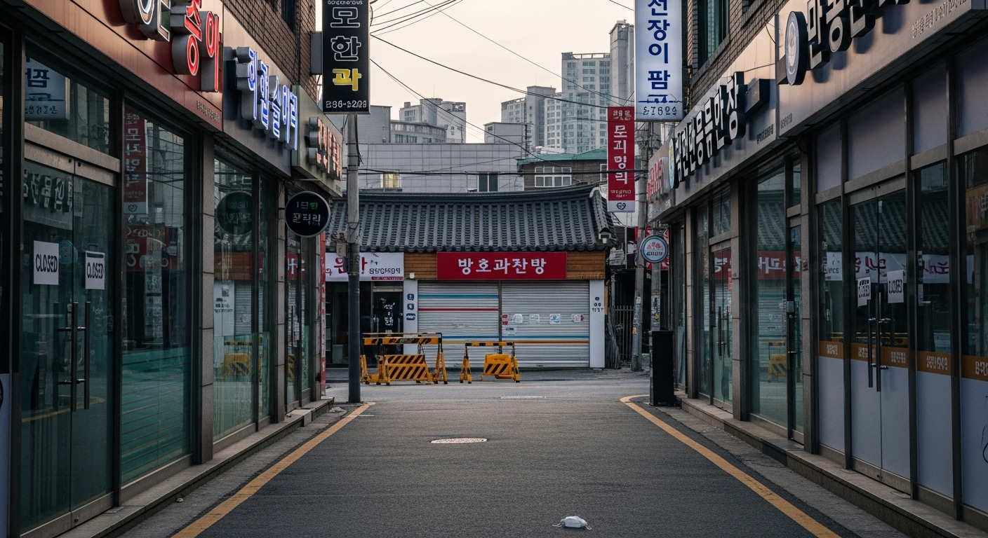 팬데믹으로 인해 문 닫힌 가게들과 한산한 서울 거리