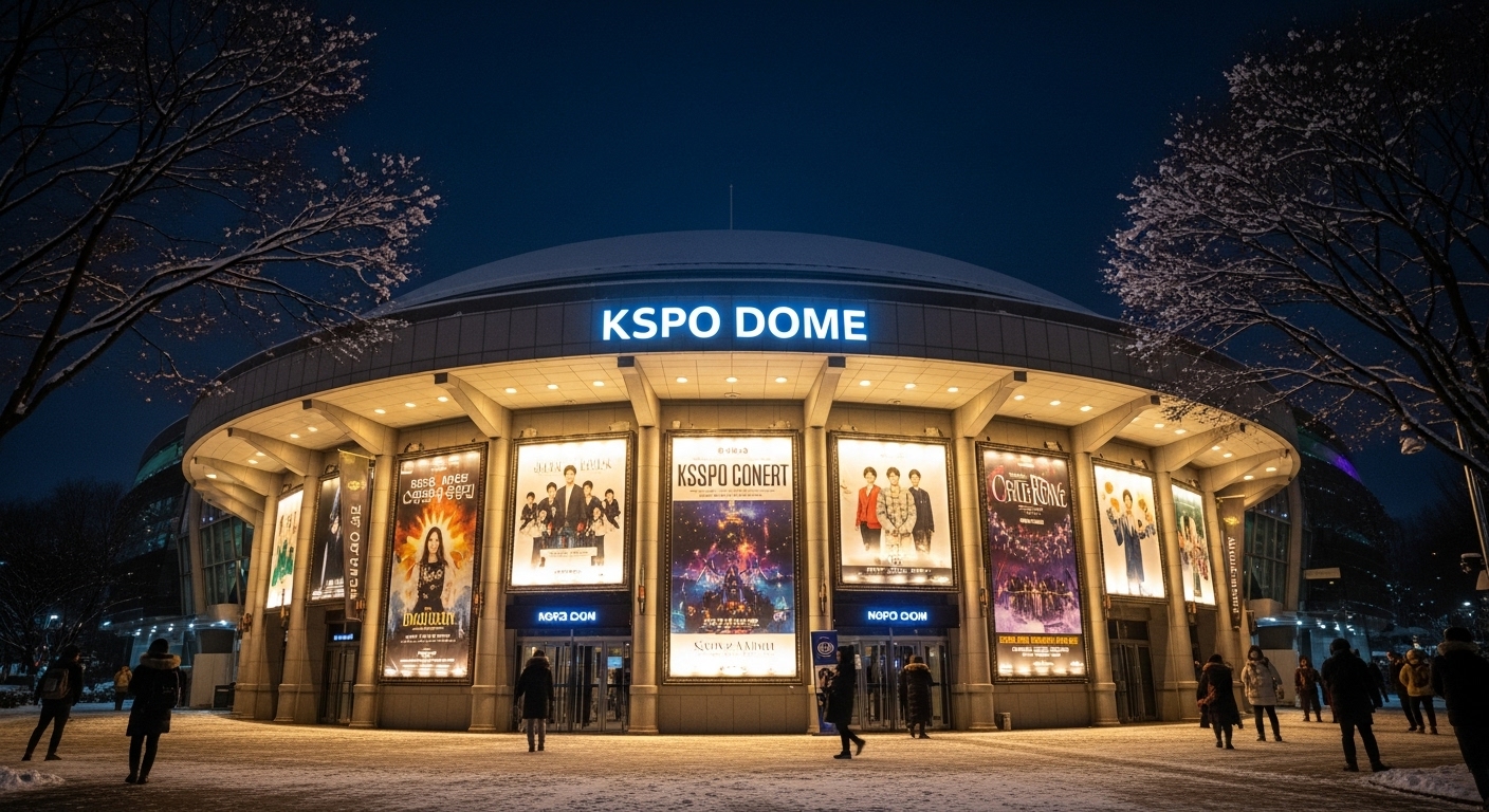 겨울밤 서울 올림픽공원 KSPO DOME의 조명이 밝게 켜진 입구