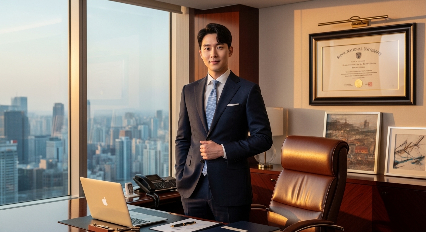 고급 사무실에서 자신감 넘치는 표정의 젊은 비즈니스맨