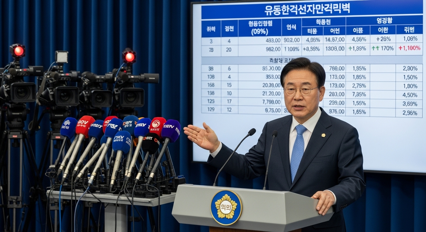 기자회견에서 새로운 공무원 봉급표를 발표하는 정부 관계자의 모습