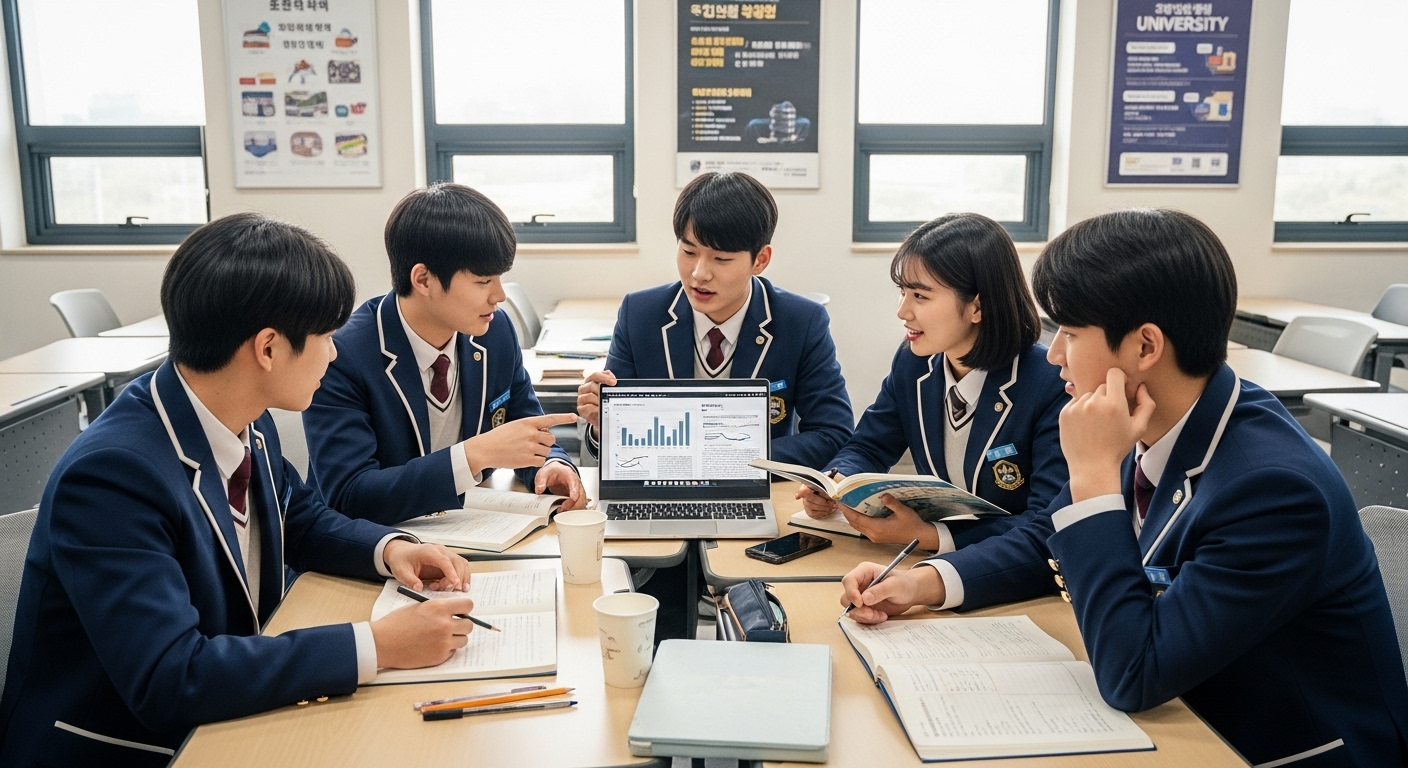 고등학생들이 서울여대 정시 변화에 대해 토론하는 모습