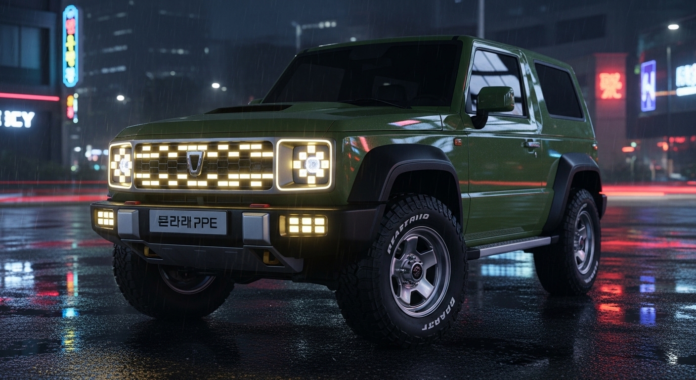 레트로 스타일의 LED 그릴과 픽셀 램프가 장착된 한국 SUV