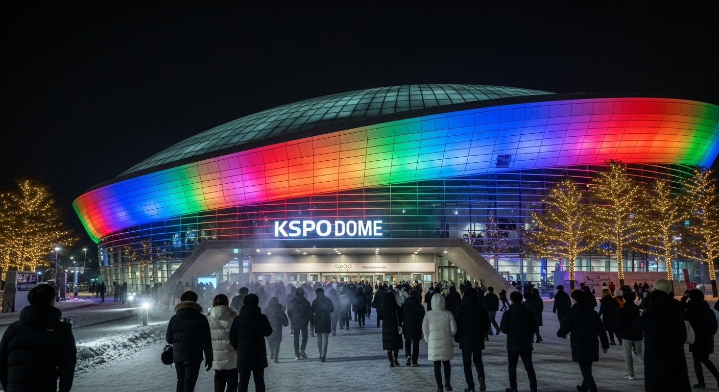 겨울밤 서울 올림픽공원 KSPO 돔에 모인 열정적인 팬들