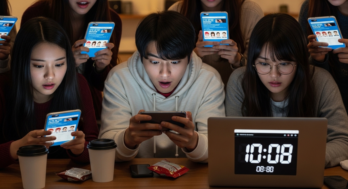 티켓 예매일을 스마트폰과 노트북으로 확인하는 팬들