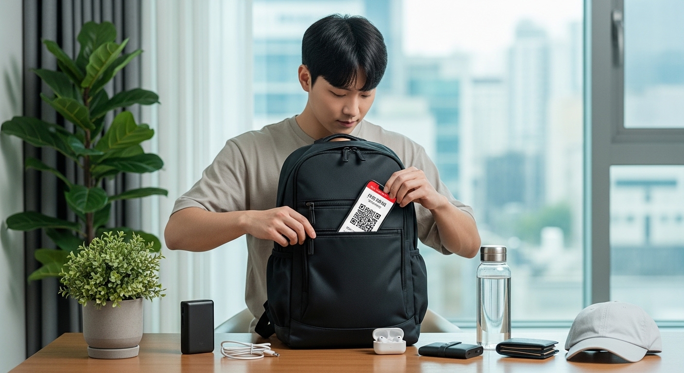 공연 전 필수품을 가방에 챙기는 모습