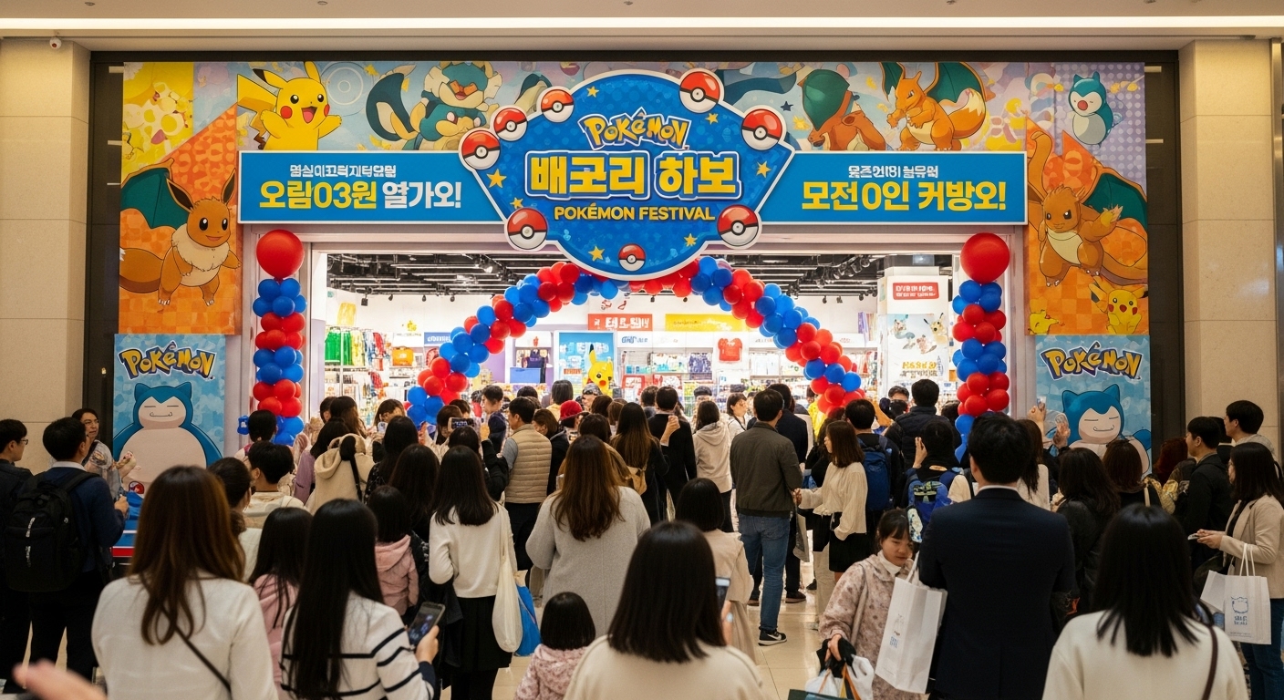 롯데월드몰 잠실에서 열린 대규모 포켓몬 팝업 스토어 앞에 모인 사람들