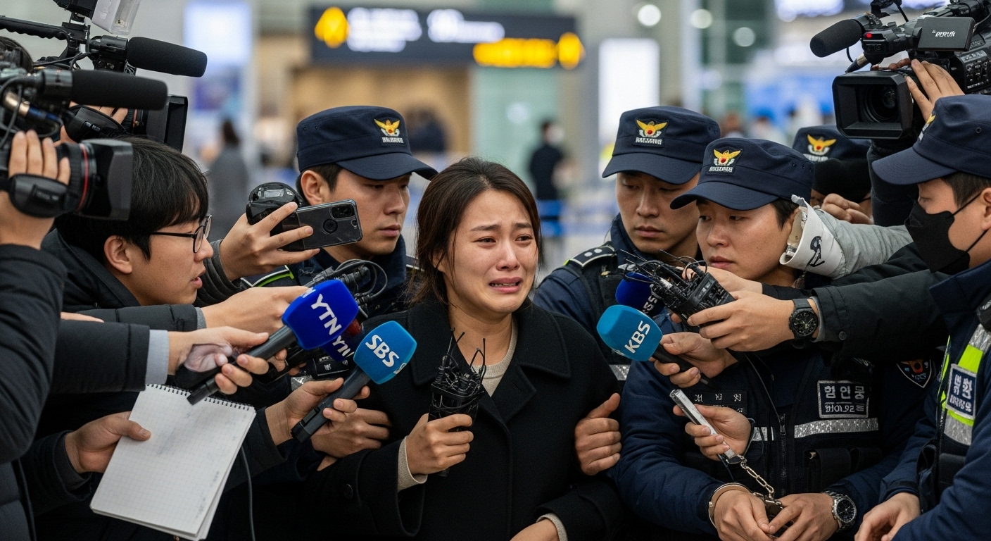 인천공항에서 미디어와 경찰에 둘러싸인 황하나 체포 순간