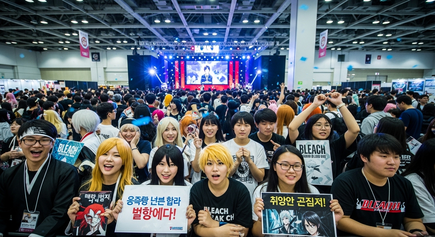 애니메이션 컨벤션에서 천년혈전 편을 기다리는 다양한 팬들의 모습